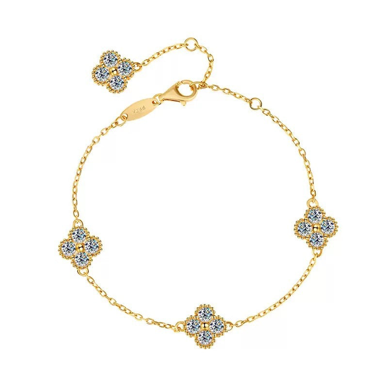 Moissanite Dainty Clover Necklace Bracelet Earrings