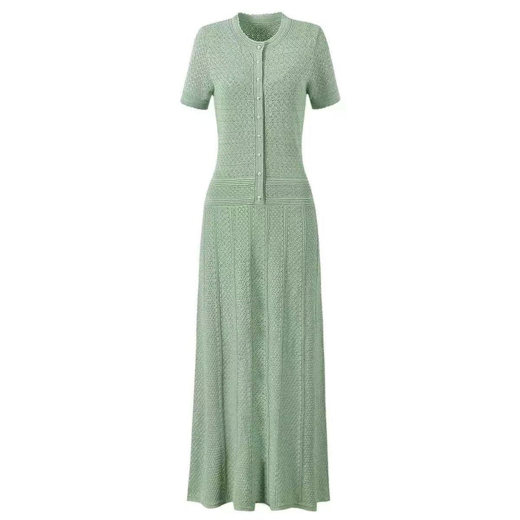 Sandro French Retro Short Sleeve Eyelet Knit Dress