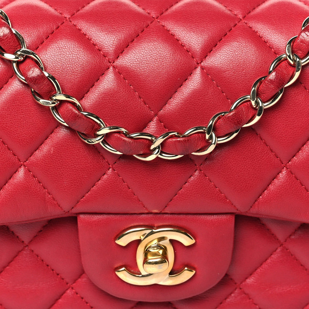 Lambskin Quilted Mini Rectangular Flap Dark Pink