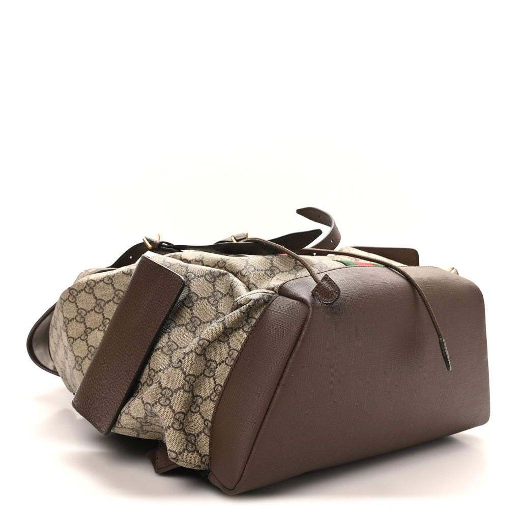 GG Supreme Monogram Medium Ophidia Double Buckle Backpack Brown
