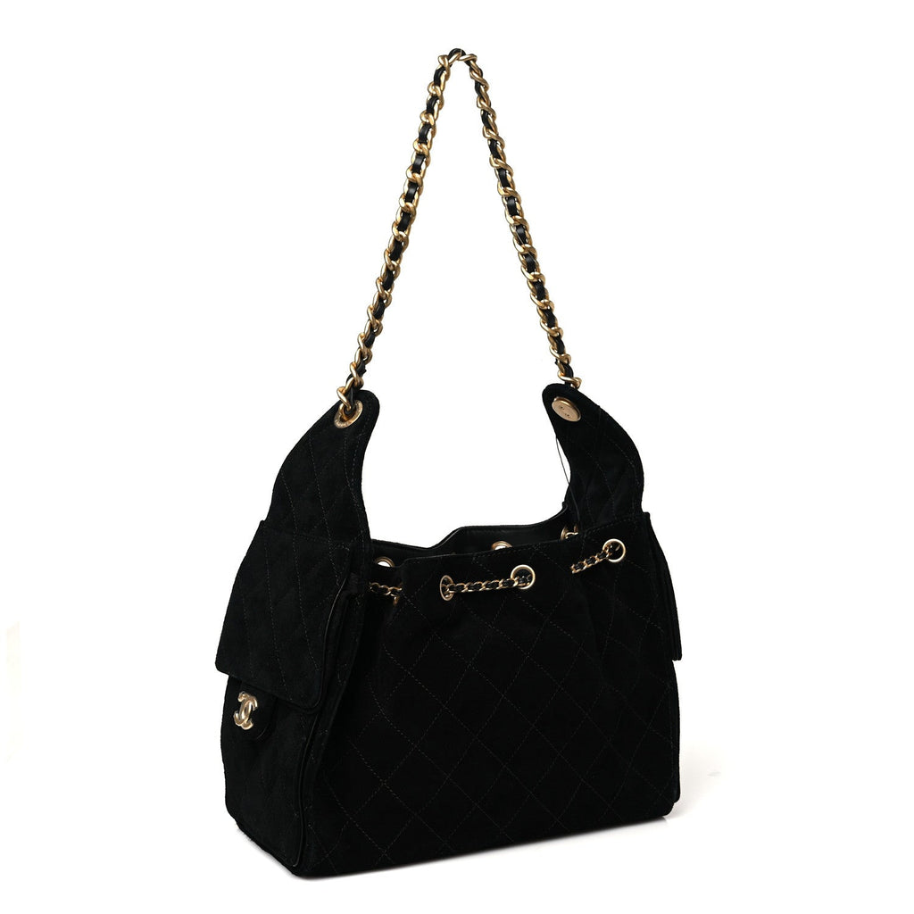 Suede Quilted Small Chanel 25 Handbag Black