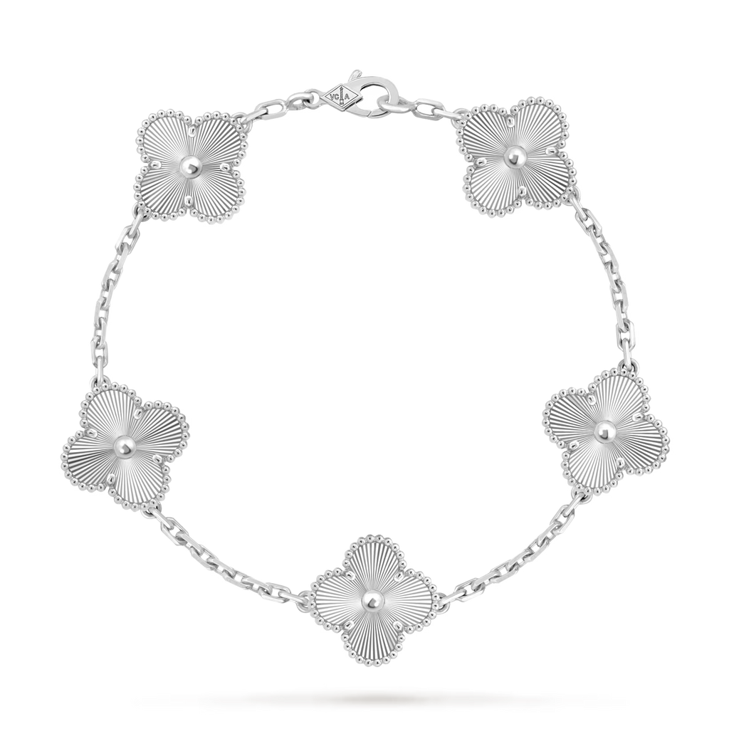 VCA  5 Motifs Bracelet Necklace Earrings Guilloche Silver Laser
