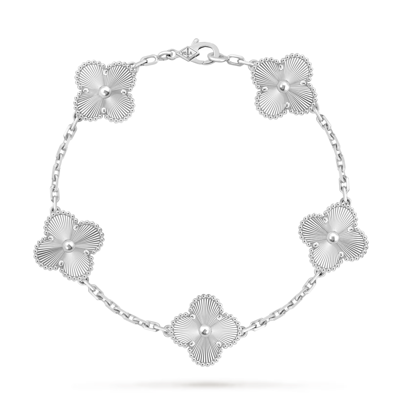 VCA  5 Motifs Bracelet Necklace Earrings Guilloche Silver Laser
